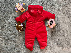 Дитячий демісезонний велюровий комбінезон для новонародженого – весняний осінній комбінезон від 0 до 6 міс., фото 3