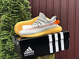 Жіночі кросівки Adidas Yeezy Boost сіточка стильні повітропроникні сірі жовтогарячі, фото 5