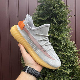 Жіночі кросівки Adidas Yeezy Boost сіточка стильні повітропроникні сірі жовтогарячі