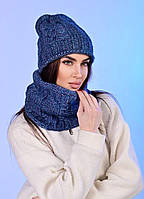 Комплект (шапка + хомут снуд шарф) женский Makko узор синий