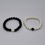 Браслет з каміння онікс і білий агат на 23 намистини (комплект), фото 3