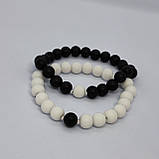 Браслет з каміння онікс і білий агат на 23 намистини (комплект), фото 2