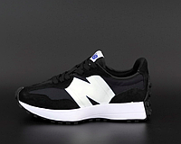 Кроссовки женские New Balance 327 черно-белые, Нью Баланс 327 замша, текстиль, прошиты. код KD-12540