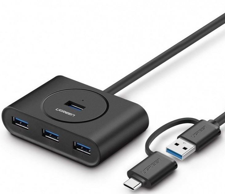 USB-хаб розгалужувач Ugreen HUB USB 3.0 4x + USB TYPE-C OTG 1 м Black (CR113)