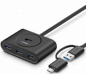 USB-хаб розгалужувач Ugreen HUB USB 3.0 4x + USB TYPE-C OTG 1 м Black (CR113)