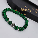 Браслет з каміння малахіту з металевим хрестиком на 23 намистини, фото 2