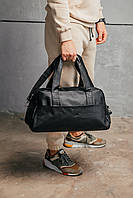 Дорожная большая сумка черная, спортивная сумка кожзам через плече / Сумка кожзам черная