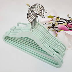 Плічка вішалки тремпелі дитячі для одягу м'які фоксамитові м'ятні, 30 см, 5 шт