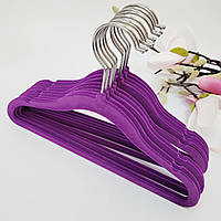 Плечики вешалки тремпеля детские для одежды флокированные (бархатные) фиолетовые, 30 см, 5 шт