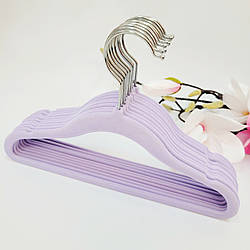 Оксамитові плічка дитячі вішалки для одягу, суконь флоковані лавандові, 30 см, 5 шт