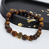 Браслет з каміння тигрове око з металевим хрестиком на 23 намистини, фото 2