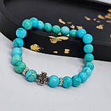 Браслет з каміння бірюза з металевим хрестиком на 23 намистин, фото 2