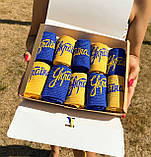 Подарувальний бокс летючих шкарпеток з українською символікою 10 шт 36-40 р жовто-синій, фото 3