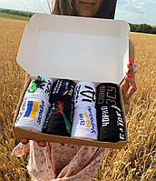 Демісезонні шкарпетки з прикольними принтами для чоловіків патріотичні 8 пар 40-45 чорно-білий