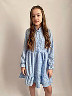 Ніжна сукня для дівчинки з довгим рукавом блакитна софт на підкладці дитяча підліткова 152