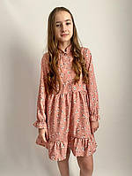 Ніжна сукня для дівчинки з довгим рукавом рожева софт на підкладці дитяча підліткова 140