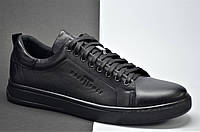 Мужские стильные спортивные туфли кожаные кеды черные Vivaro 5566