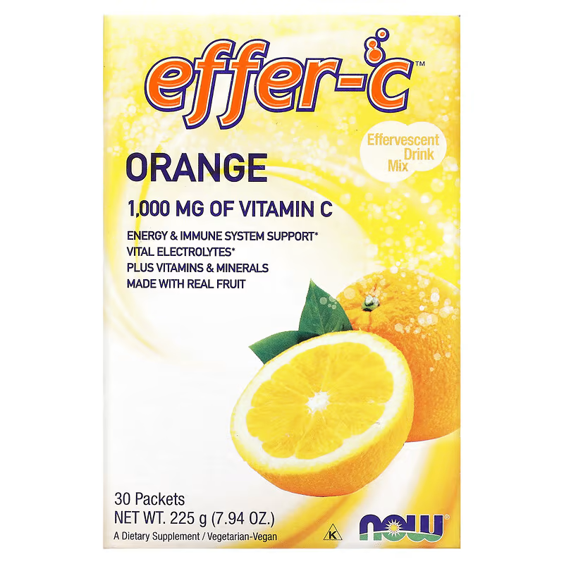 Effer-C суміш для шипучих напоїв з вітаміном С 1000 мг, 30 пакетів Now Foods