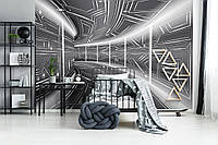 Абстрактные фотообои на стену 254x184 см Графитовый коридор 3D Геометрический туннель (10080P4)+клей