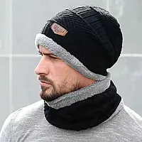 Зимний комплект шапка+хомут мужской, мужская черная шапка