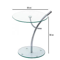 Круглий скляний журнальний столик Iris 50х58 см на хромованій ніжці у кімнату