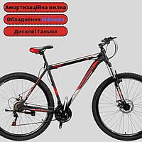 Велосипед CrossBike 29" Shark 2021 Рама 19.5" Черно-красный + Крылья, Подножка, Паспорт, Гарантия