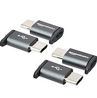 Алюмінієвий перехідник Amazon Basics USB-C (штекер) Micro USB (гніздо) із брелоком сірий