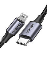 Кабель для зарядки и передачи данных MFi Lightning to USB-C Ugreen US304 сертифицирован Braided Aluminum(1-2m)