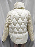 Куртка демісезонна стьобана оверсайз високий комір, біла, фото 3