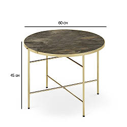 Круглий скляний журнальний столик темний мармур Isabelle 60х45 см на хромованих ніжках у спальню