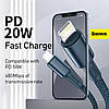 Кабель зарядний Baseus для швидкого заряджання High Density Type-C на iP PD 20 Вт 2 м Blue (CATLGD-A03), фото 4