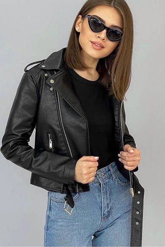 Женская куртка косуха черная кожаная экокожа кожзам короткая молодёжная ...