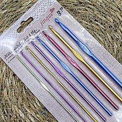 Набір металевих гачків для в'язання / колір мікс / довжина 15 см / №2 - №6 / набір з 8 штук