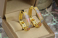Серьги кольца Xuping Jewelry лилия радуга с камнями 3.4 см лимонное золото