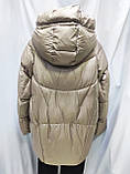 Куртка жіноча подовжена жіноча куртка великих розмірів зимова з капюшоном, бежева, фото 3