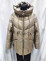 Куртка женская удлиненная Женская куртка больших размеров зимняя с капюшоном, бежевая 54