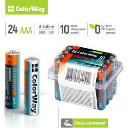 Батарейка ColorWay AAA LR03 Alkaline Power (лужні) * 24 шт. plastic box (CW-BALR03-24PB)