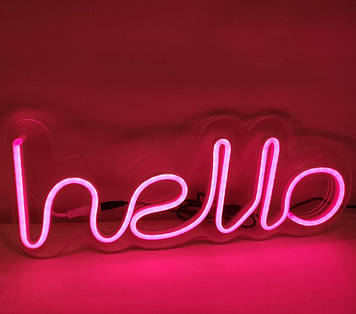 Неонова вивіска Led Hello (привіт) рожева 39х15 см з контролером
