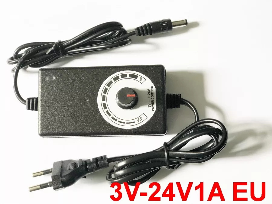 Блок живлення регульований від 3V до 24 V, 1 A, універсальний.