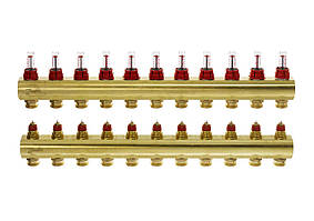 Розподільний колектор Danfoss FHF-F, 11+11 контурів, з ротаметрами, латунь Baumar - Порадуй Себе