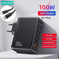 Зарядное устройство USAMS GaN 100W (3 Type-C + 1 USB) PD3.0, QC4.0 + Кабель Type-C 100W PD