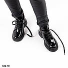 Чорні жіночі шкіряні (наплак) черевики на шнурках, фото 2