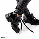 Чорні жіночі шкіряні (наплак) черевики на шнурках, фото 5