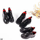 Чорні жіночі шкіряні (наплак) черевики на шнурках, фото 10