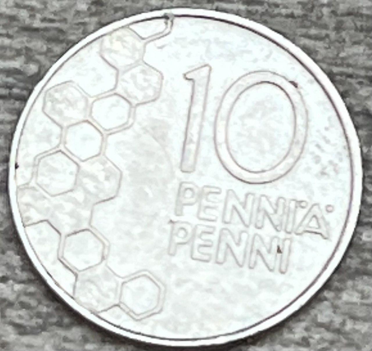 Монета Фінляндії 10 пінні 1990-98 рр., фото 1