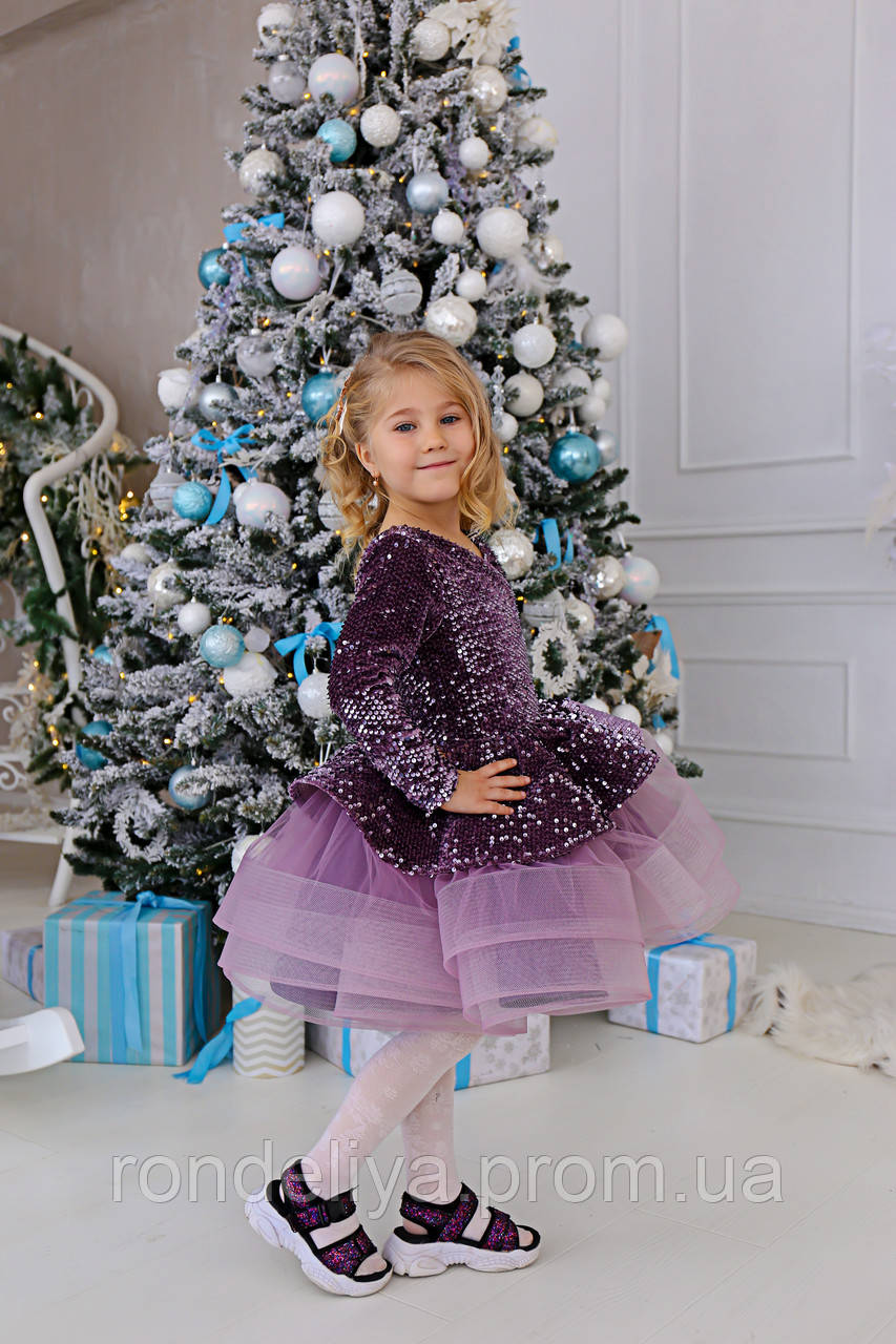 Дитяча сукня оксамит з паєткою фіолетового кольору