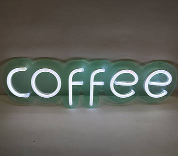 Вивіска Coffee неонова led neon Біла 485х140мм з контролером