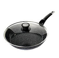 Антипригарная сковородка с крышкой 22 см темный гранит UNIQUE UN-5144, Гранитная сковорода