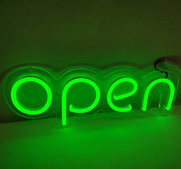 Неонова Led вивіска OPEN (відкрито) Зелена 40х13 см з режимами