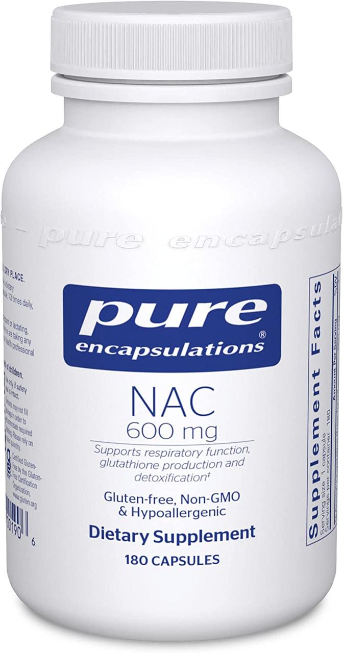 NAC (N-ацетил-1-цистеин) 600 мг, NAC (N-Acetyl-l-Cysteine), Pure Encapsulations, 180 капсул BX689